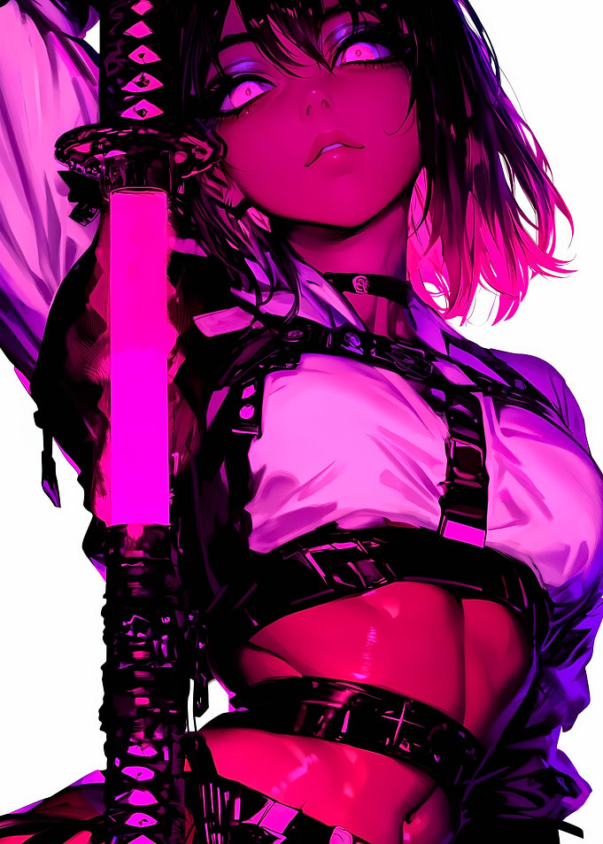 Anime Girl with Katana in Pink