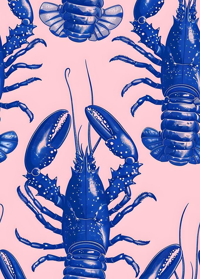 Blue Lobster Pattern on Pink Background