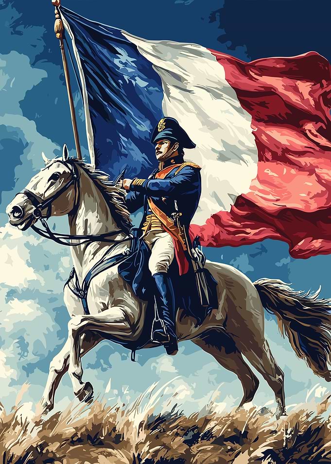 French Soldier on Horseback with Flag