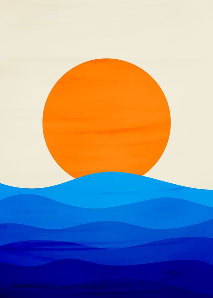 Minimalist Sunset Over Ocean Waves