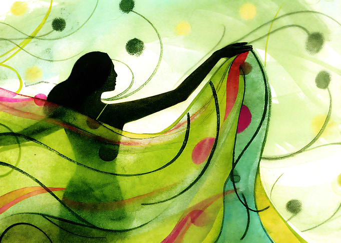 Silhouette with Flowing Fabric