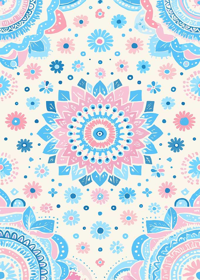 Floral Mandala Pattern in Pink and Blue