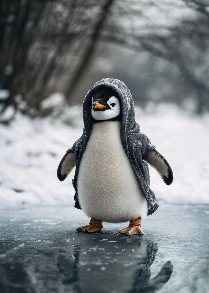 Penguin in Hoodie on Ice