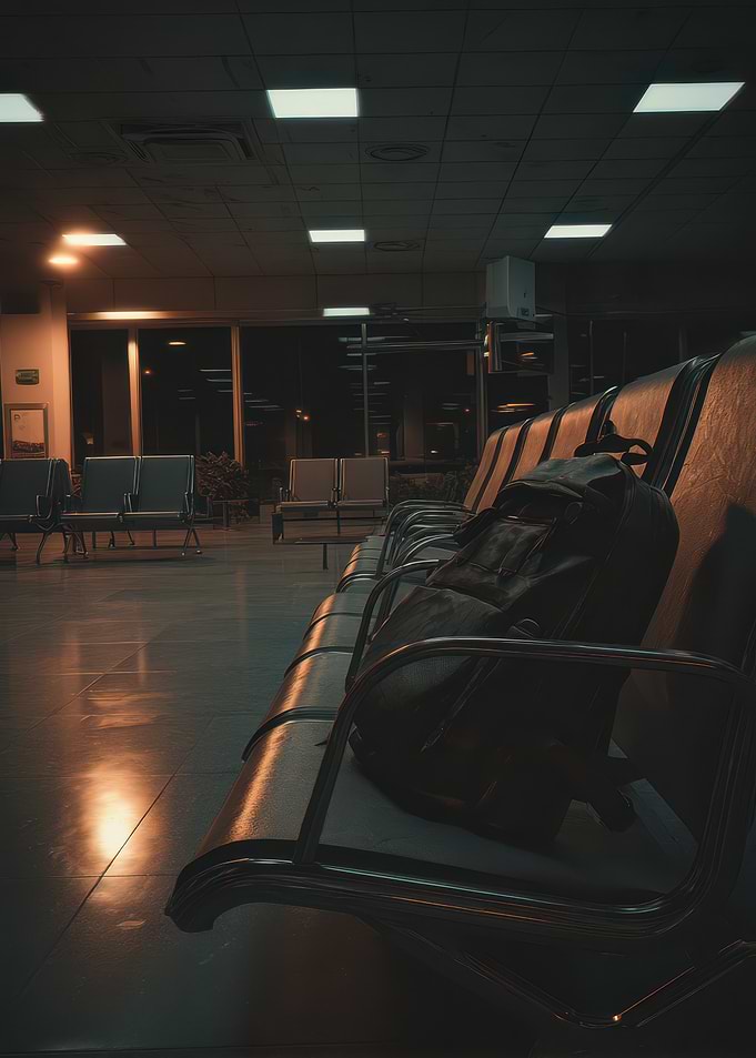 Airport Waiting Area with Backpack