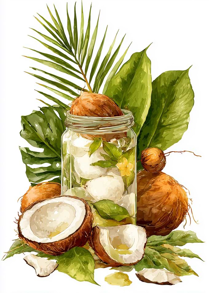 Watercolor Coconut Still Life