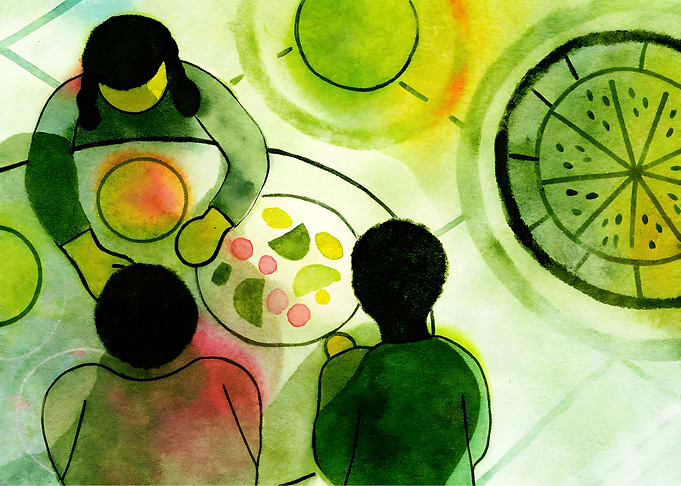 Watercolor Family Meal Illustration