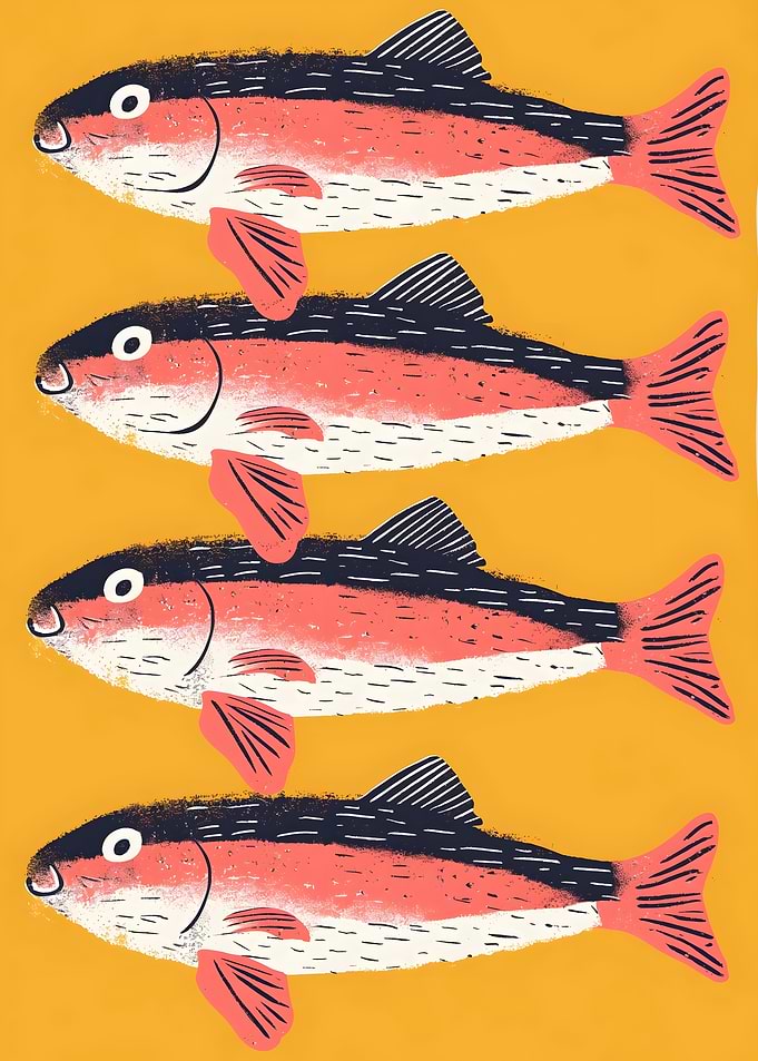 Four Fish Pattern on Yellow Background