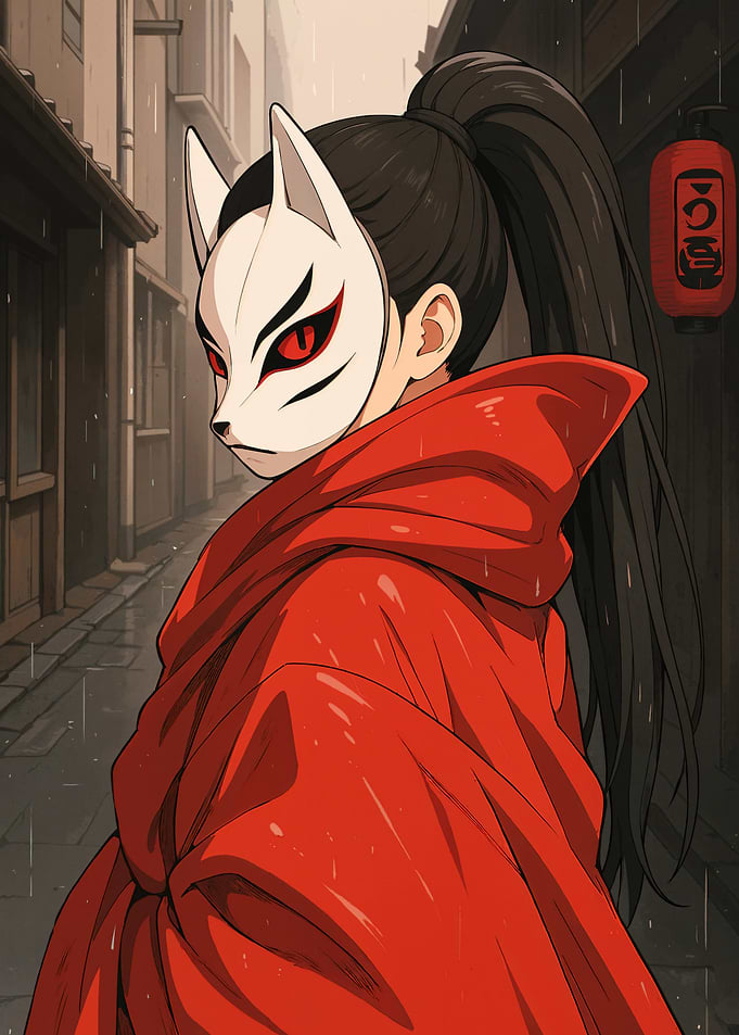 Fox Mask Girl in Rainy Alley