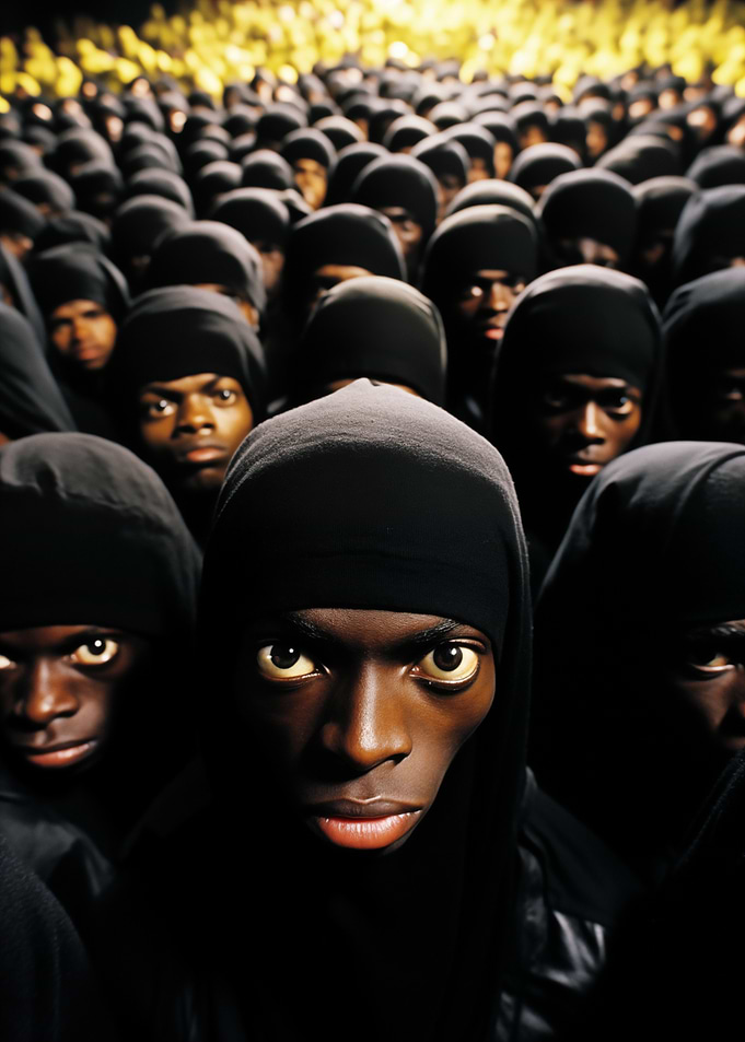 Crowd of People in Black Hoods