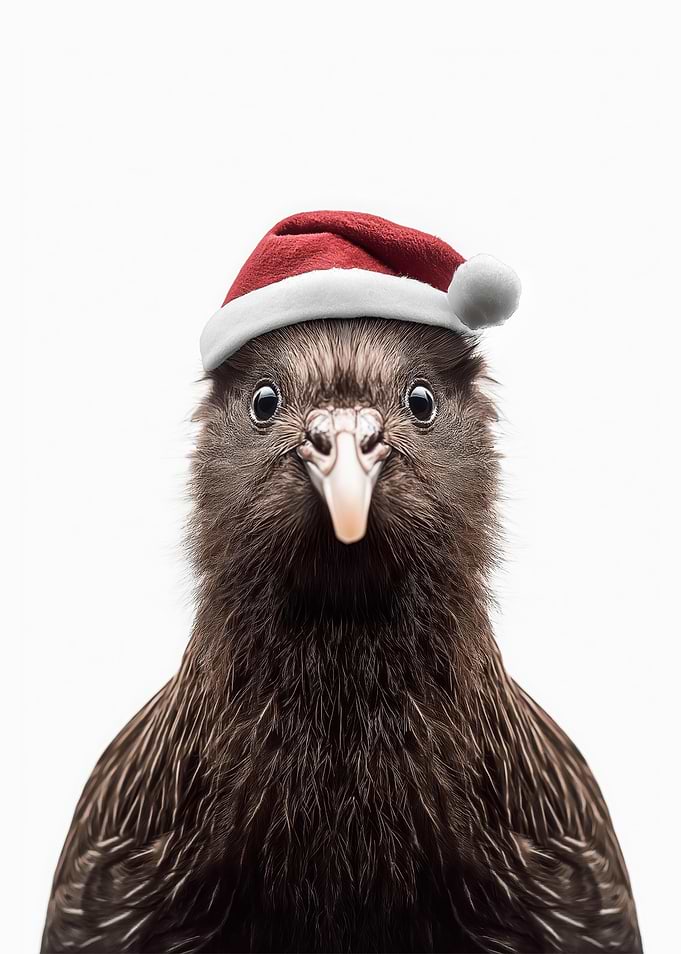 Festive Kiwi Bird Portrait with Santa Hat