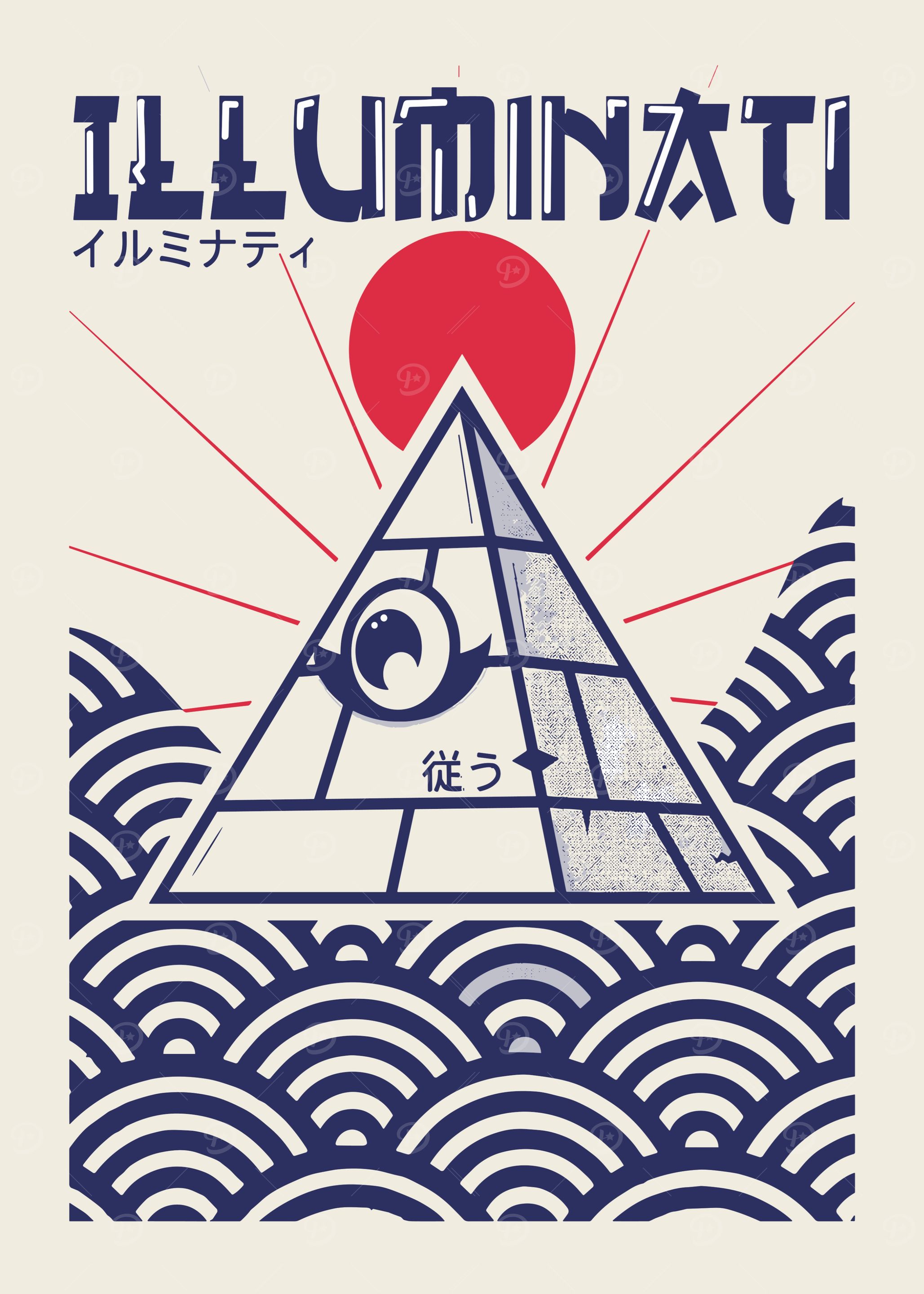 Illuminati Pyramid with Japanese Wave Pattern