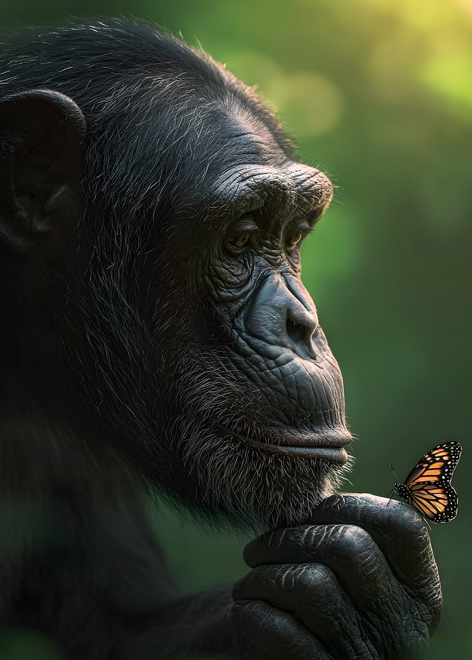 Chimpanzee with Butterfly
