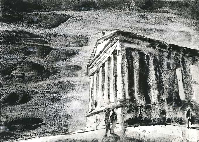 Roman ruins Garni Armenia archeology historical site landscape Armenia BW home decor