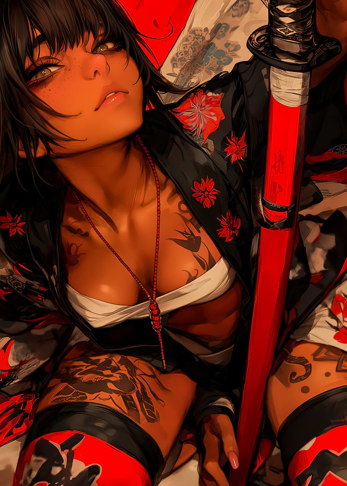 Tattooed Woman with Katana