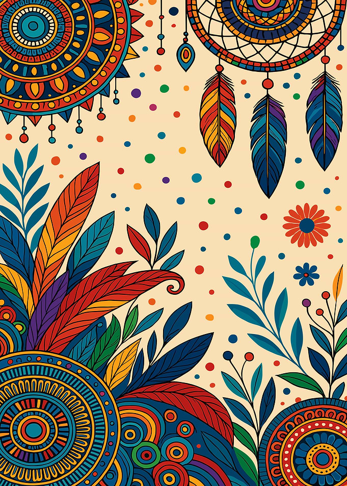 Colorful Dreamcatcher and Floral Illustration