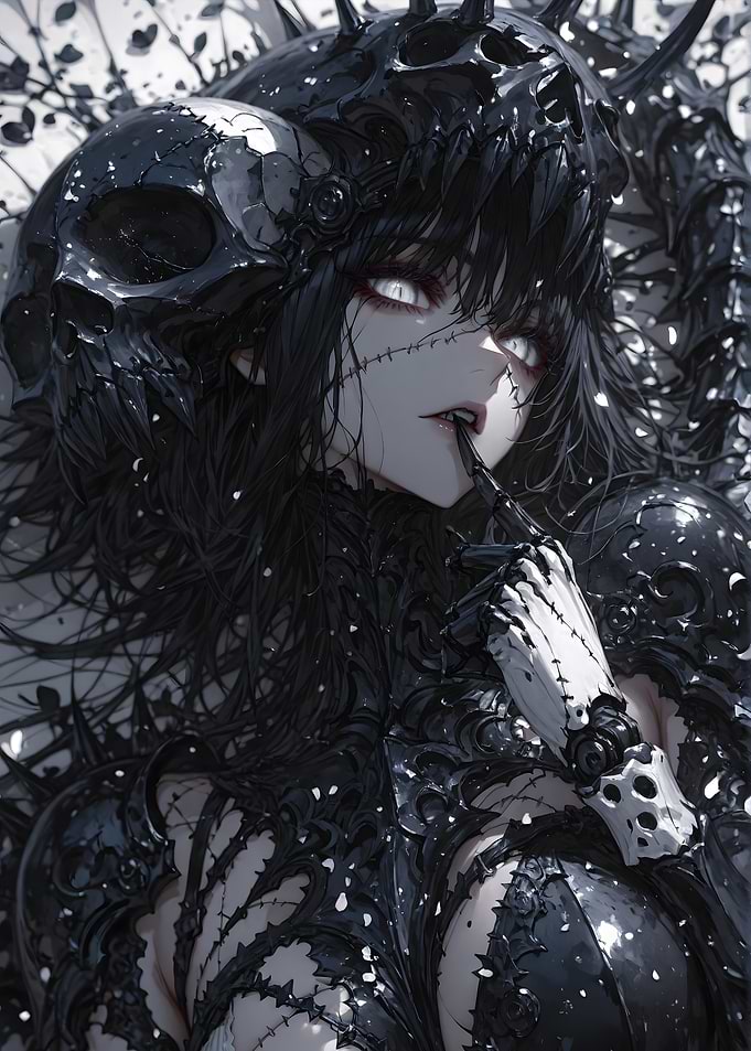 Dark Fantasy Woman with Skull Headdress