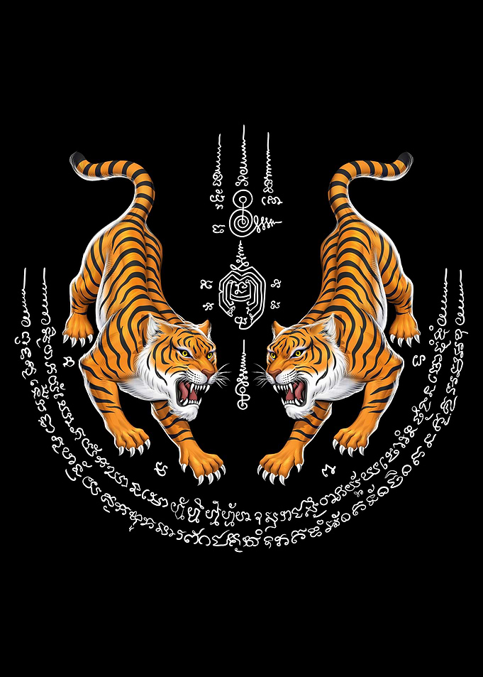 Thailand Sak Yant Thai Twin Tiger