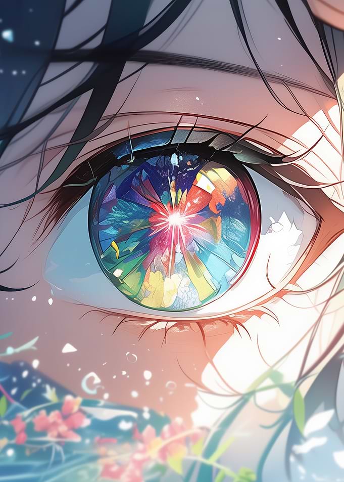 Anime Eye with Colorful Reflection
