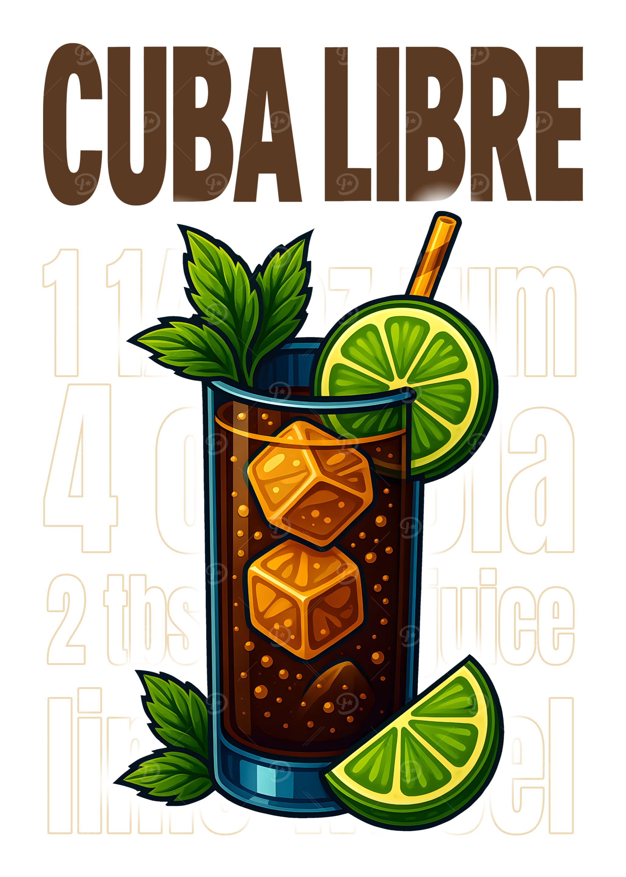 Cuba Libre Cocktail Art Print – Classic Rum & Cola Drink Recipe Wall Decor for Bar, Kitchen, or Lounge