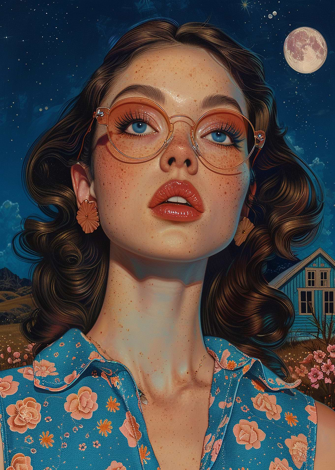 Woman with Glasses Under Moonlight