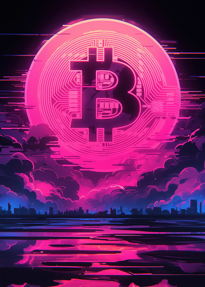 Bitcoin Neon Cityscape