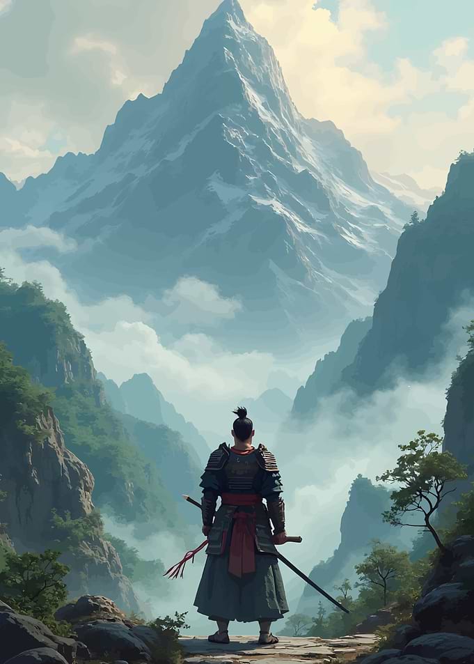 Samurai in Mountain Landscape
