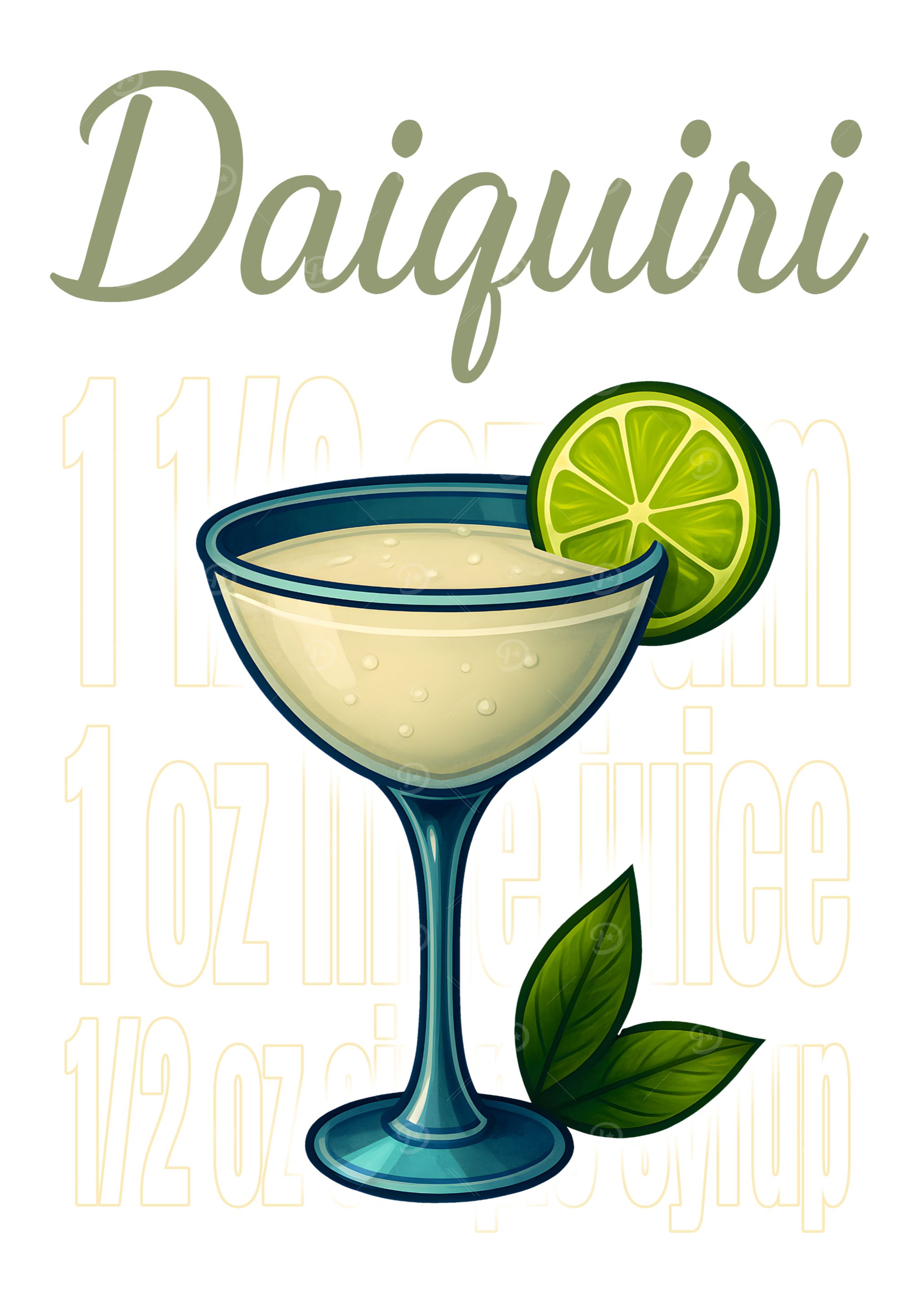 Daiquiri Cocktail Art Print – Classic Rum Drink Recipe Wall Decor for Bar, Kitchen, or Lounge