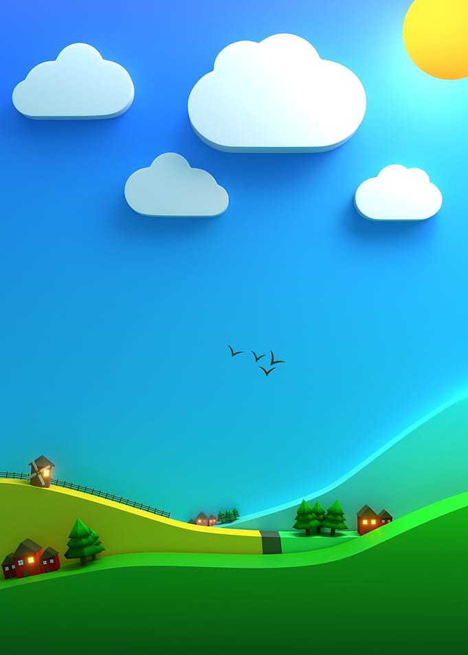 Calm Sunlit Valley with Small Houses