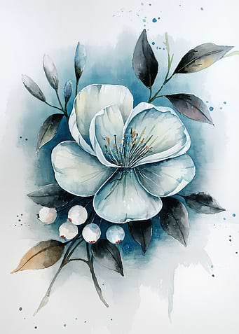 Watercolor Floral Arrangement in Blue Tones