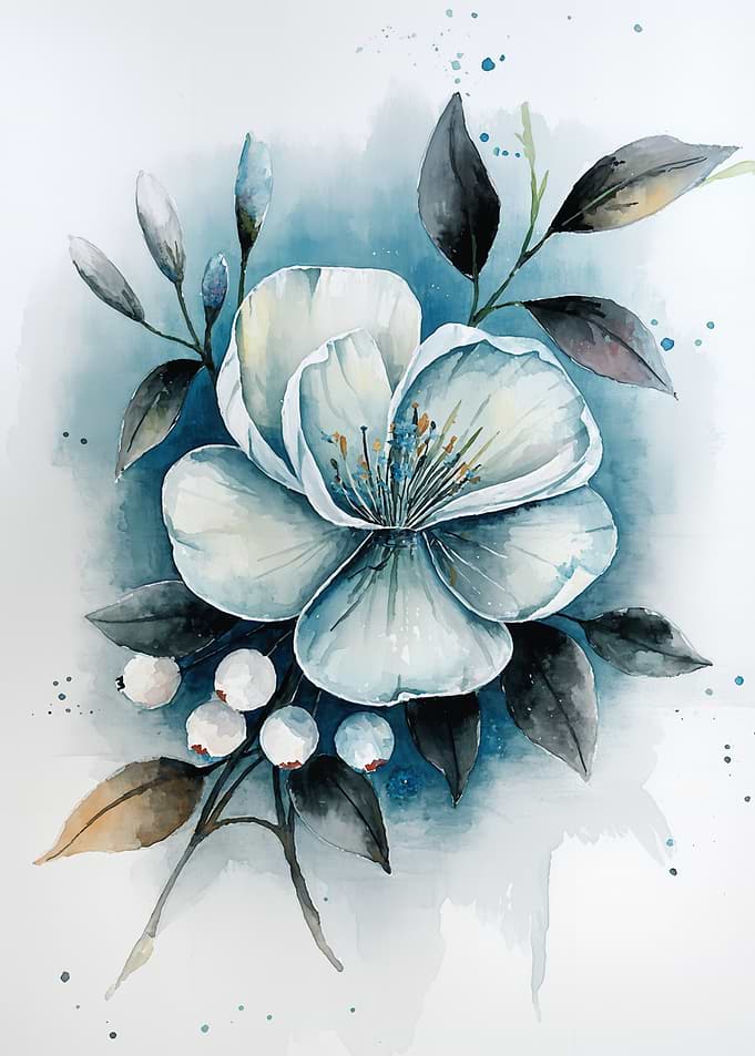 Watercolor Floral Arrangement in Blue Tones