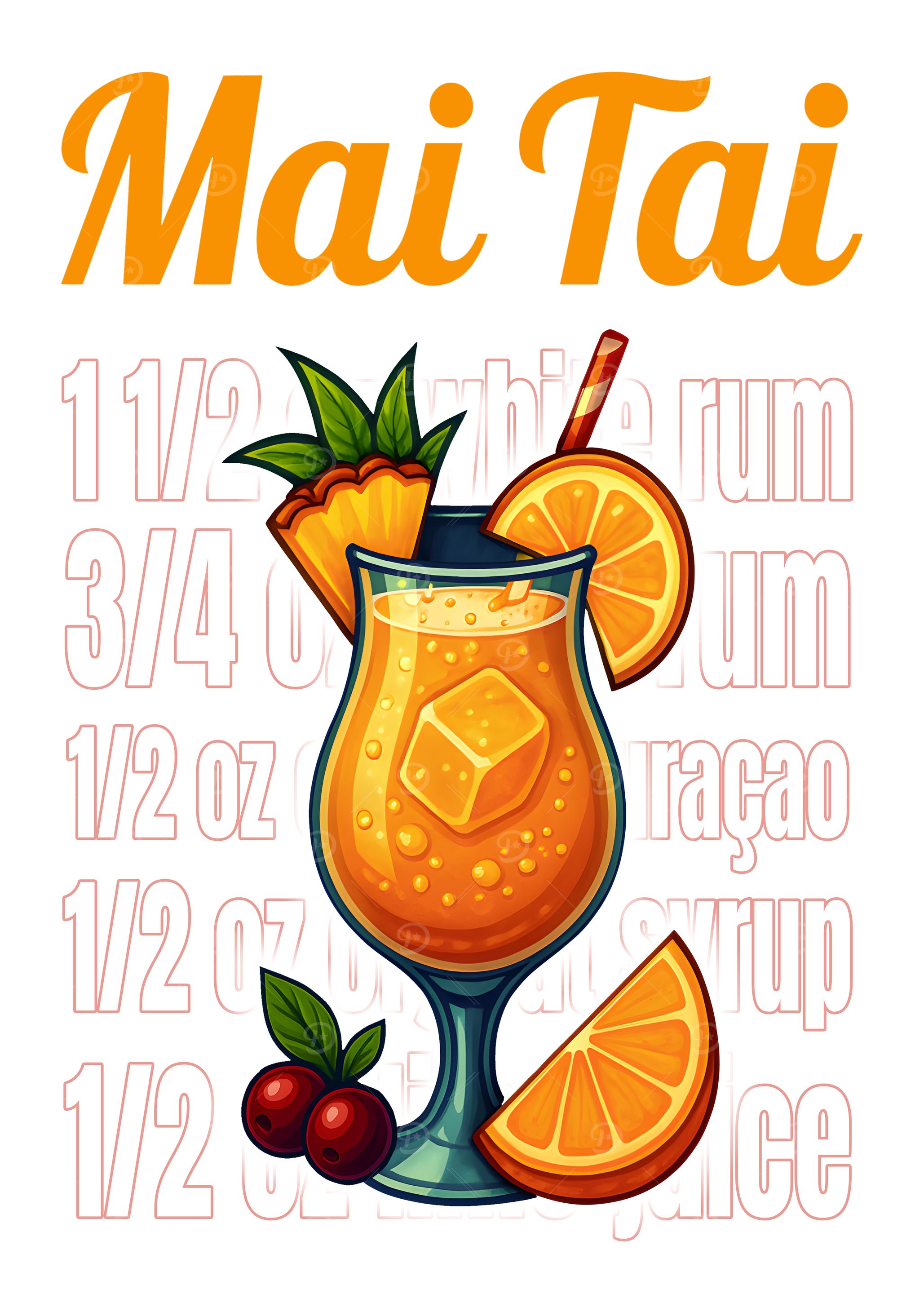 Mai Tai Cocktail Recipe Art Print – Tropical Bar Wall Decor, Tiki Drink Poster for Kitchen or Home Bar