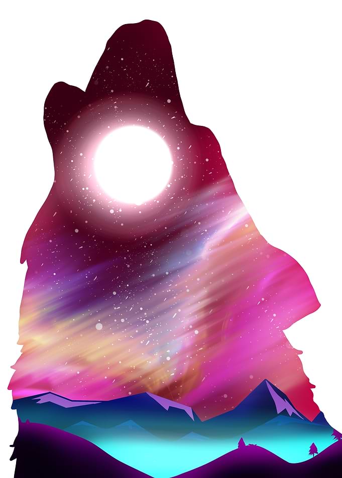 Wolf Silhouette Galaxy Landscape