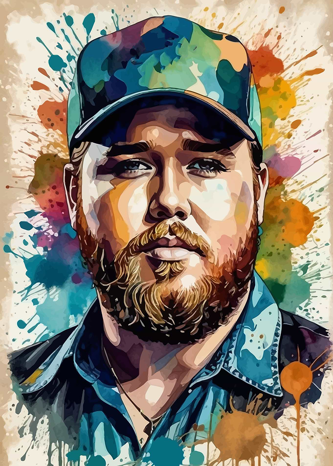 Luke Combs Watercolor Portrait