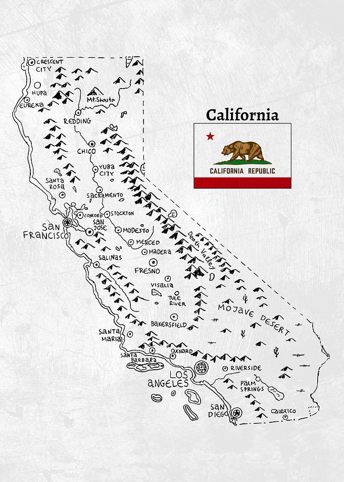 Hand Drawn Map of California