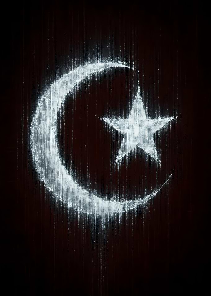 Glowing Crescent Moon and Star Symbol