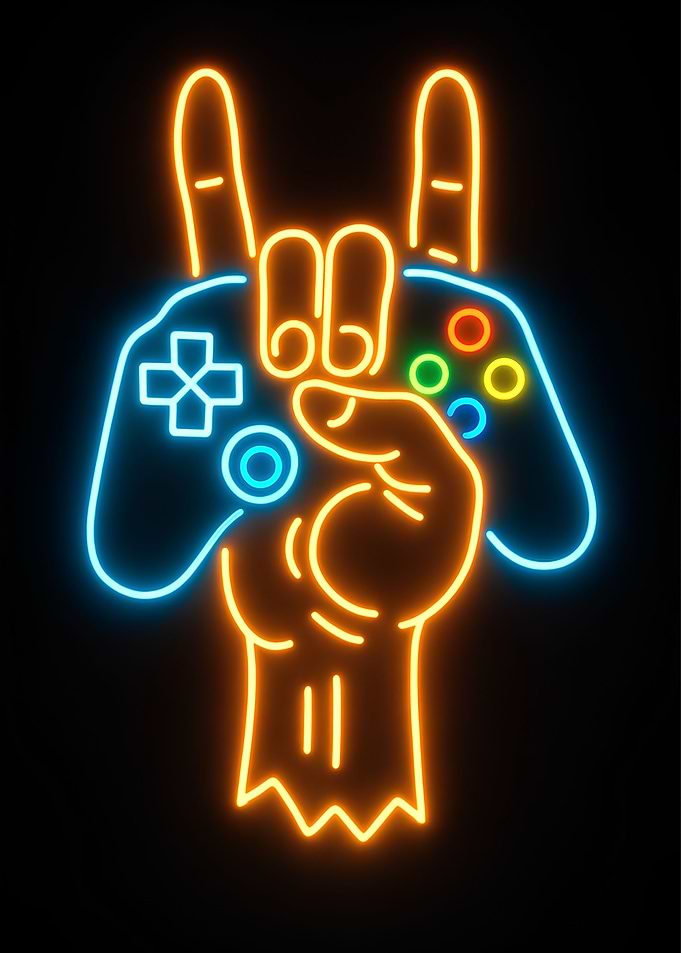 Neon Gaming Hand Sign