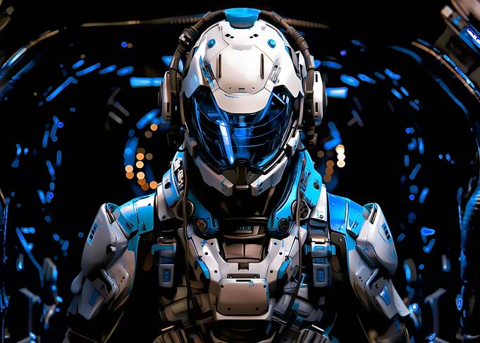 Futuristic Astronaut in Blue and White Suit