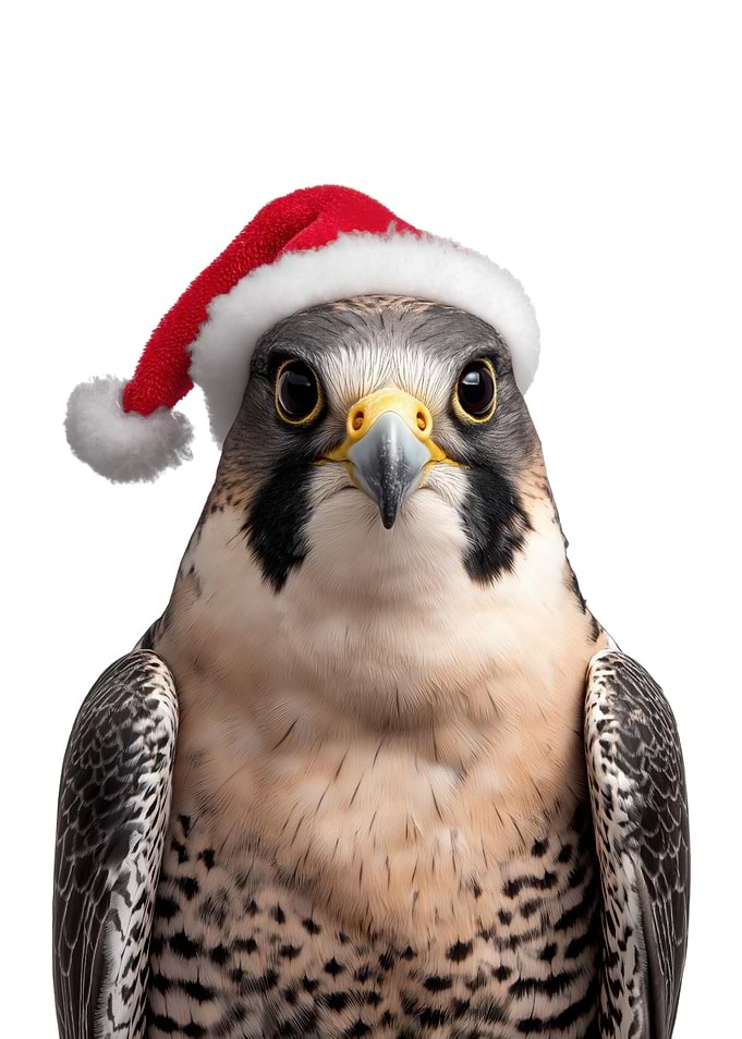 Festive Peregrine Falcon with Santa Hat