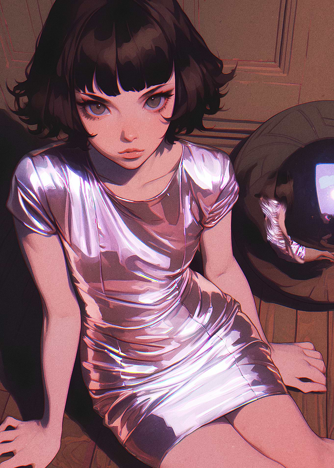Anime Girl in Silver Dress