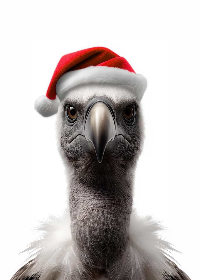 Vulture Wearing Santa Hat Portrait