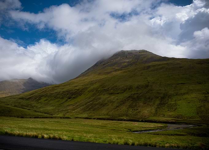 Green Mountain Landscape with Cloudy Sky
