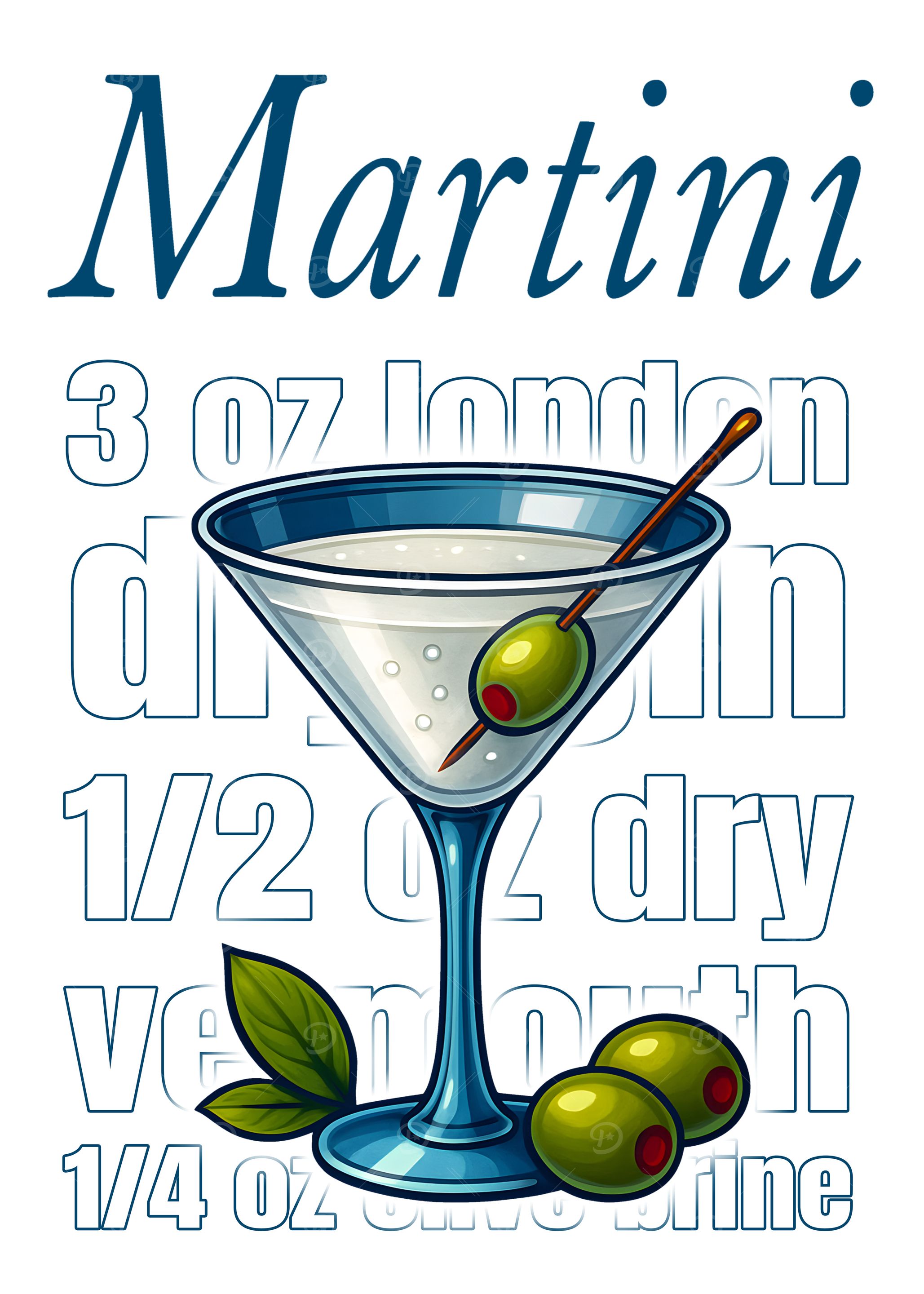 Martini Cocktail Art Print – Classic Gin or Vodka Drink Recipe Wall Decor for Bar, Kitchen, or Lounge