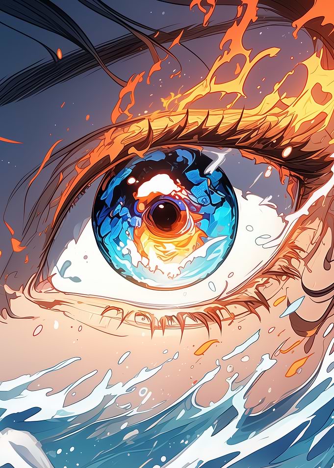 Fiery Eye with Water Reflection