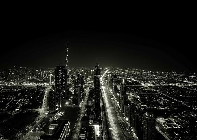 Dubai at Night Black and White
