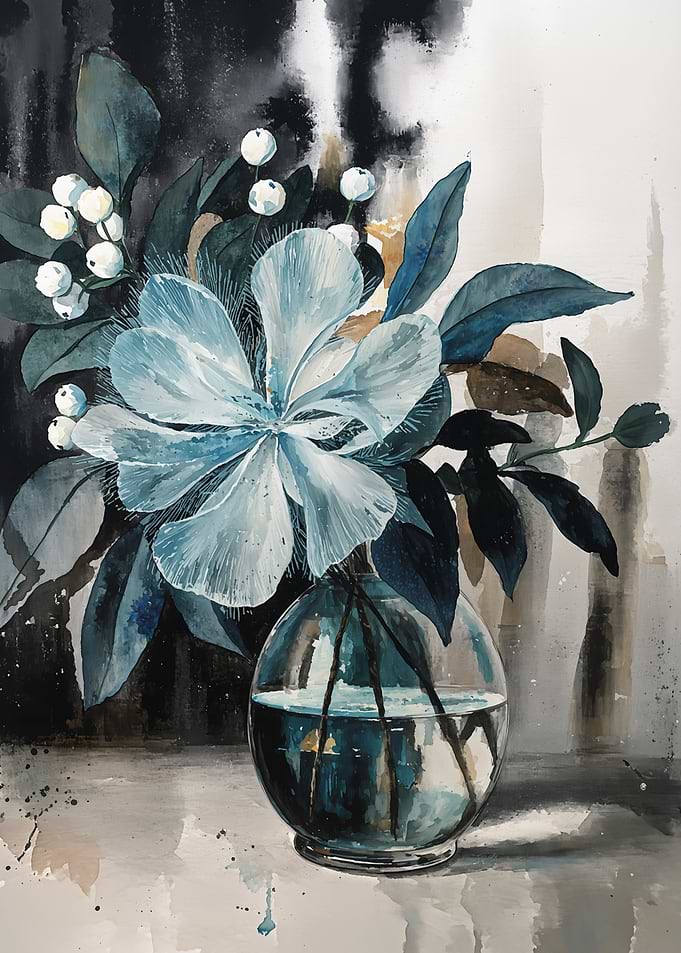 Watercolor Floral Arrangement in Glass Vase