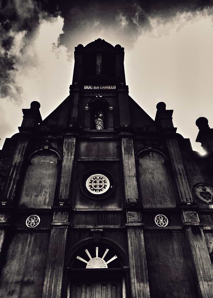Dramatic Church Facade in Sepia Tone
