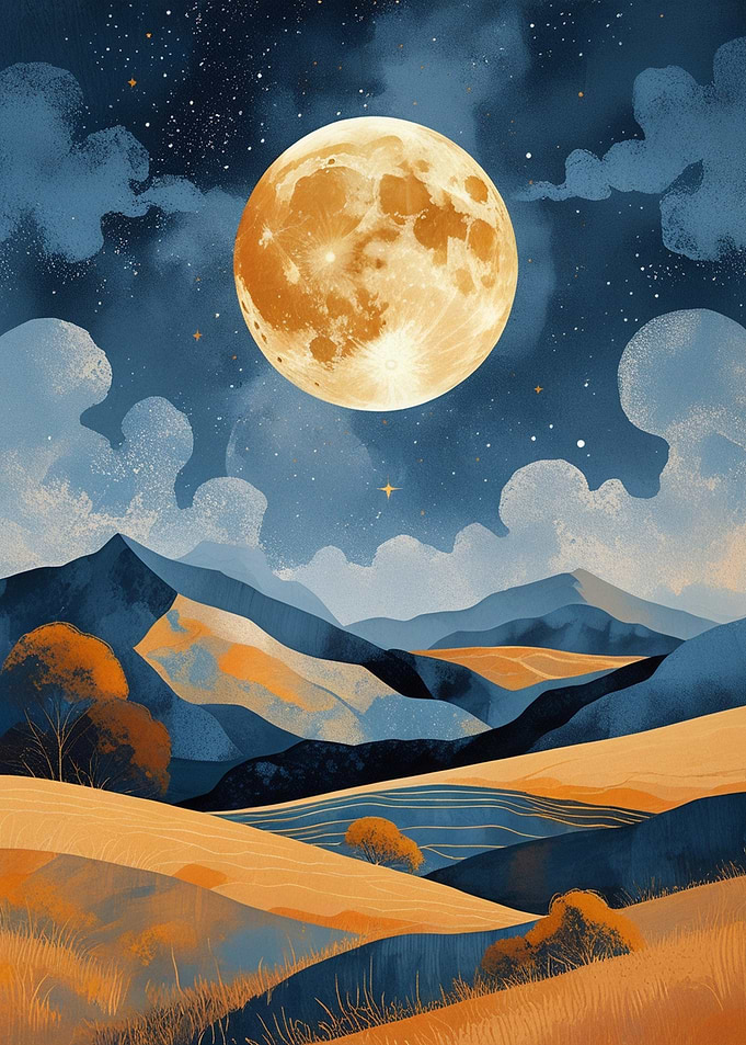 Full Moon Over Mountain Landscape