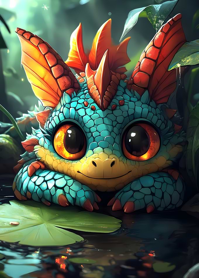 Cute Dragon Creature in Pond