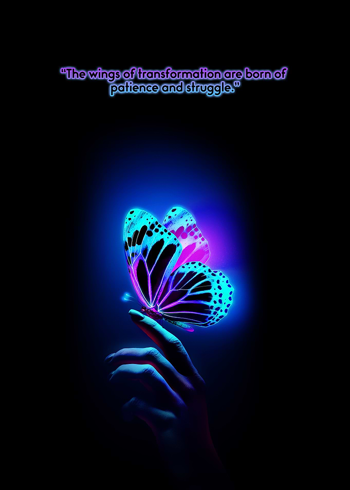 Neon Butterfly on Finger