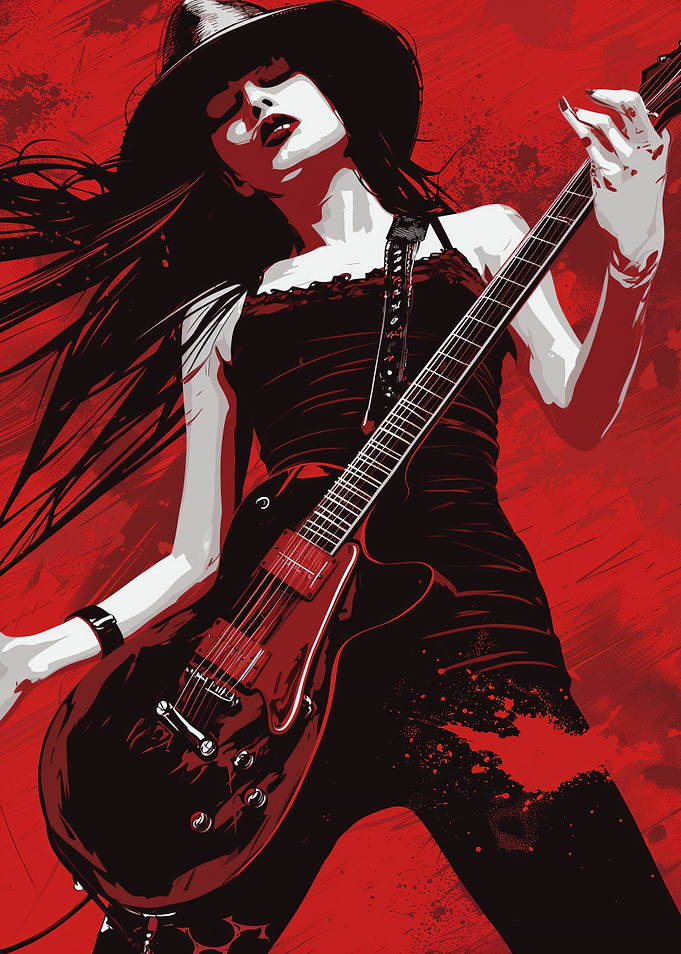 Rockstar Woman with Electric Guitar